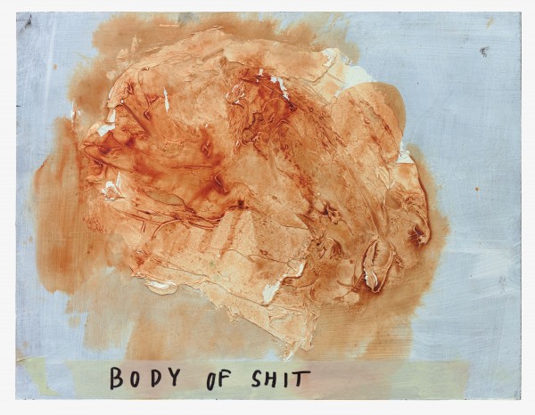 Henrik Olesen, Body of Shit 2, 2020,  oil and mixed media on wood, 30.8 x 46.7 cm